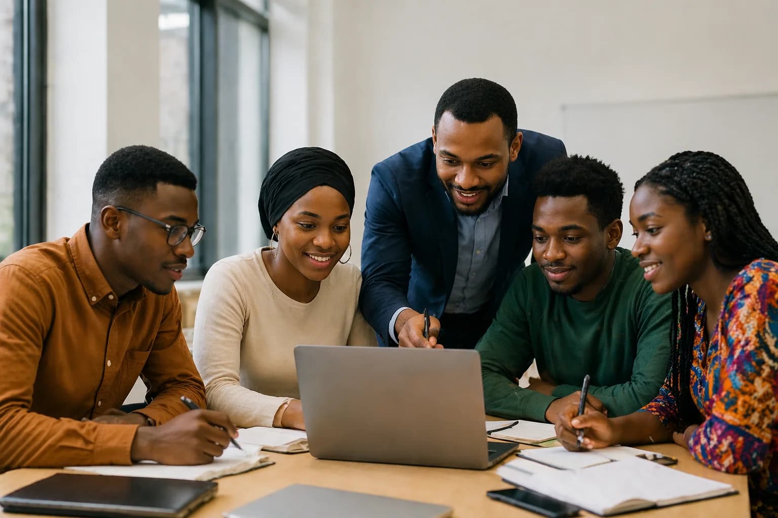 Etudiants collaborant autour d un ordinateur